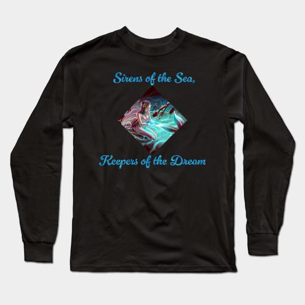 Sapphire Serenity: A Mermaid's Touch Painting (Diamond w/ Text) Long Sleeve T-Shirt by DJ45Artworks